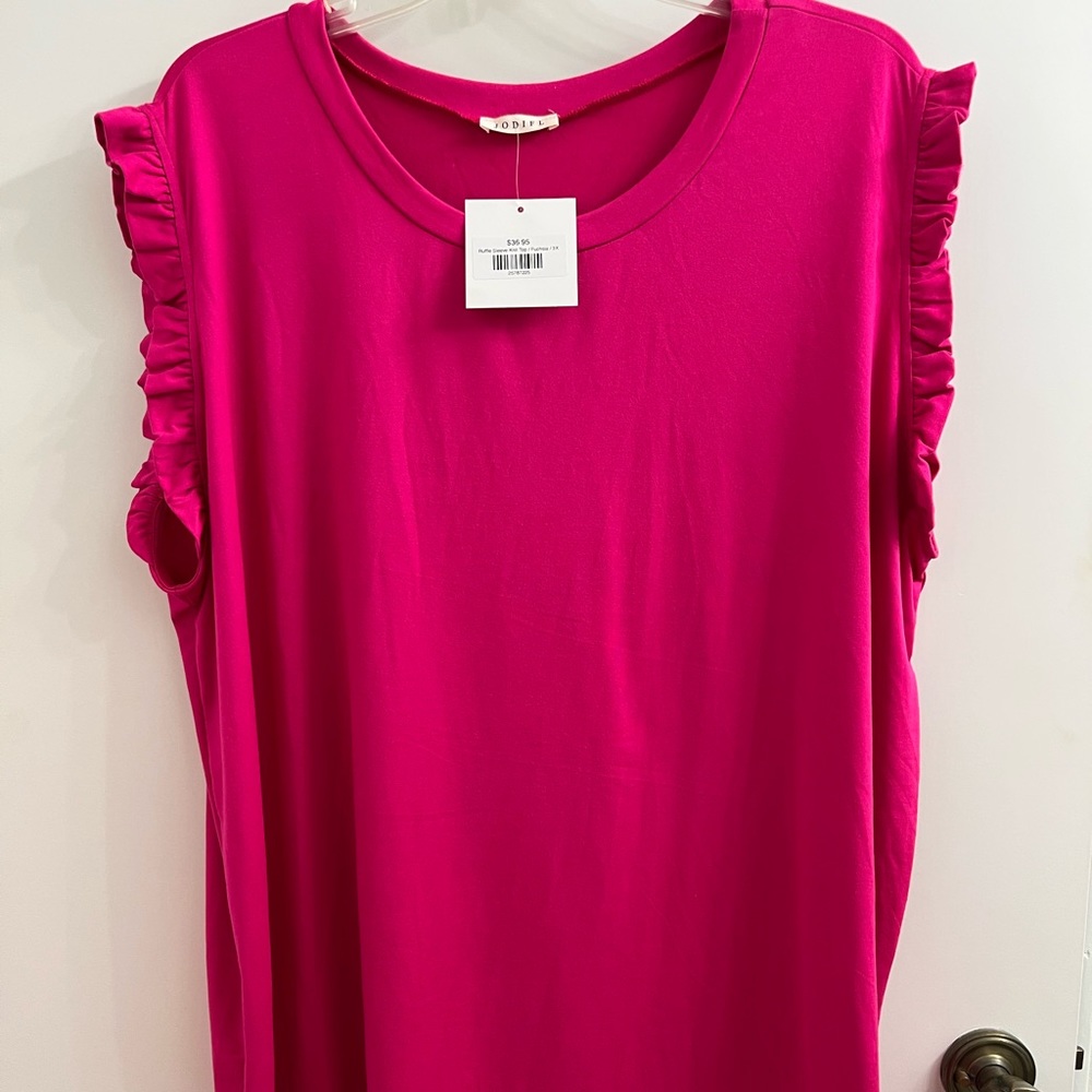 JODIFL (BOUTIQUE) RUFFLE SLEEVE KNIT TOP 3X